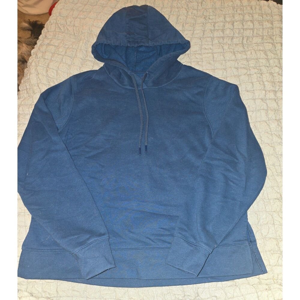 Tek Gear Women’s Medium Ultrasoft Fleece Pullover Hoodie Blue Side Slit Casual
